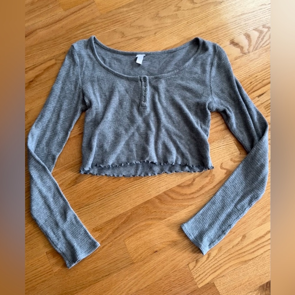 Colsie Heather Gray Waffle Crop Top